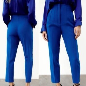 Zara Royal cobalt blue high waisted pronounced seam tailored tapered ankle pants